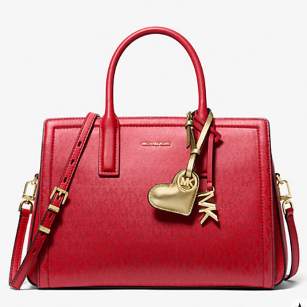 MICHAEL Michael Kors Metallic Puffy Heart Leather Logo MK Bag Charm - Picture 3 of 3